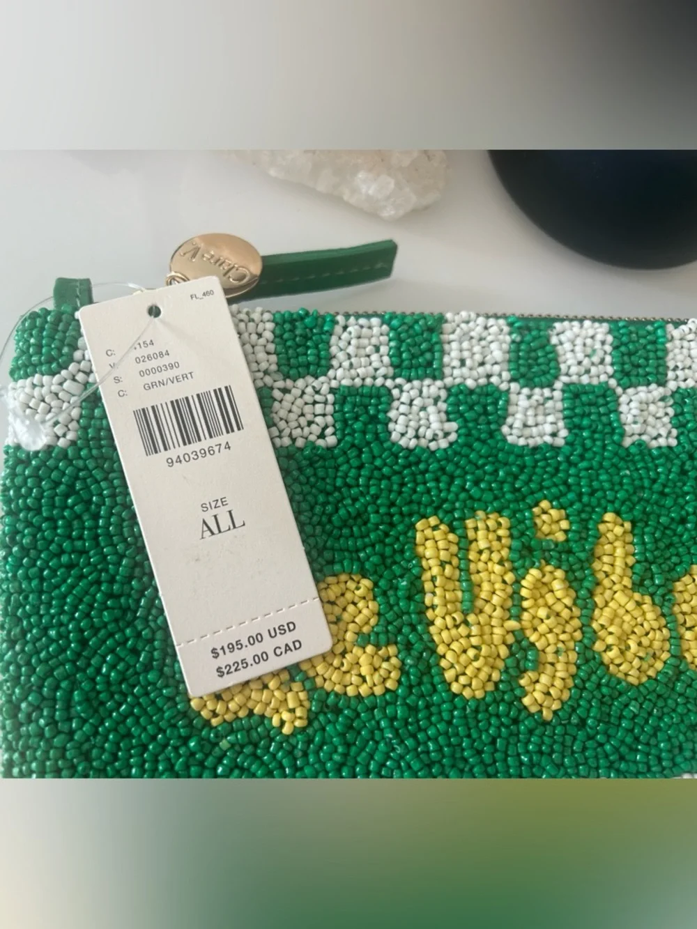 NWT Clare V Le Vibe Green, White & Yellow Hand Beaded Clutch Bag - Picture 3 of 10